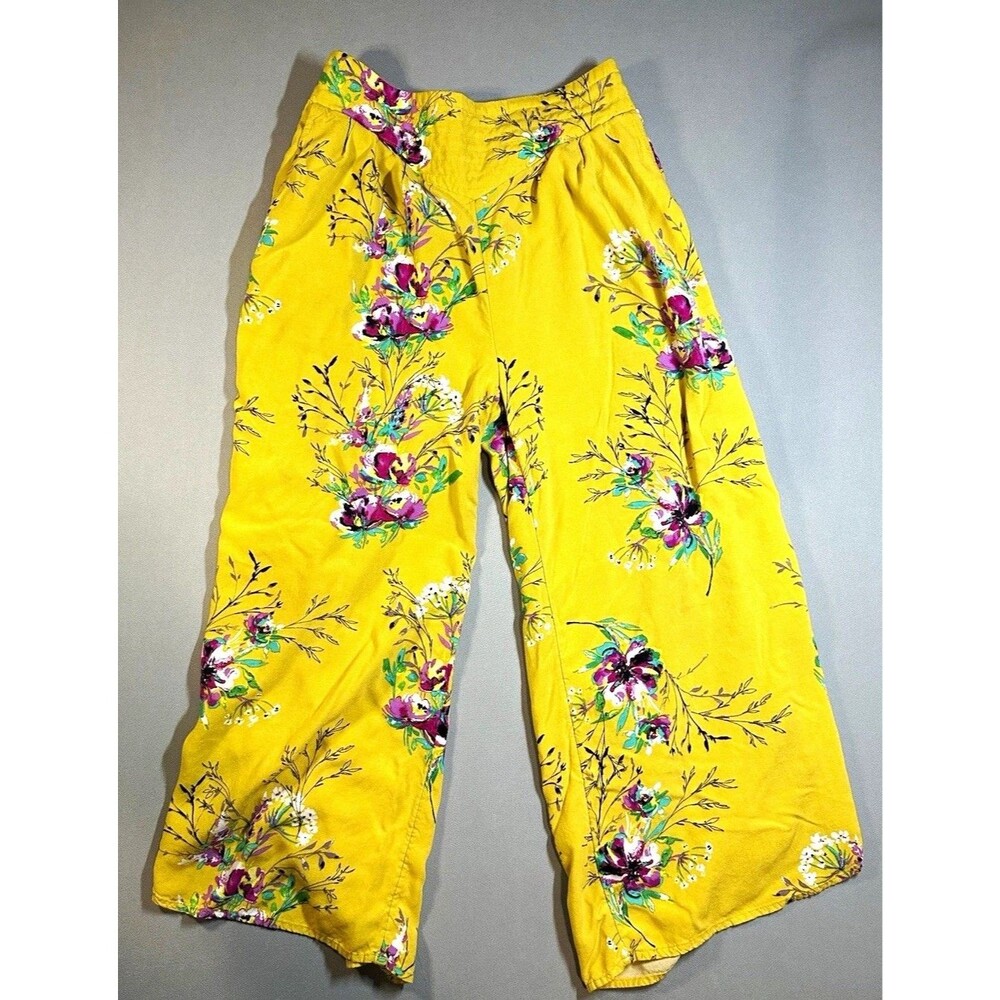 Rip Curl Mustard Floral Palazzo Pants Size S Elastic Waist